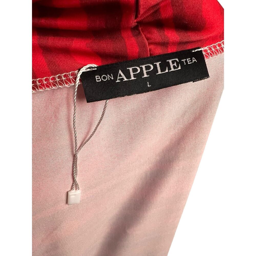Bon Apple Tea Tunic Blouse Womens Large Red Stripe Belted Tie Waist Top Drape - Picture 4 of 4